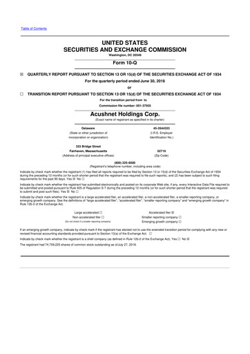 Thumbnail Acushnet Holdings
 10-Q Quarterly Report FY2018 