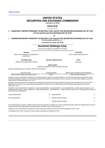 Thumbnail Acushnet Holdings
 10-Q Quarterly Report FY2019 