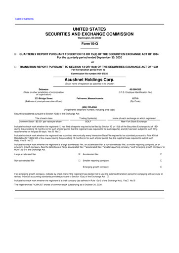 Thumbnail Acushnet Holdings
 10-Q Quarterly Report FY2020 