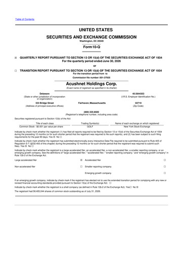 Thumbnail Acushnet Holdings
 10-Q Quarterly Report FY2026 