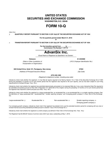 Thumbnail AdvanSix
 10-Q Quarterly Report FY2018 