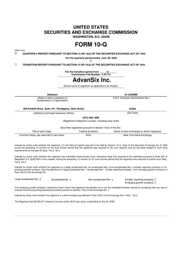 Thumbnail AdvanSix
 10-Q Quarterly Report FY2020 