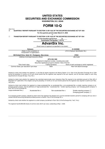 Thumbnail AdvanSix
 10-Q Quarterly Report FY 