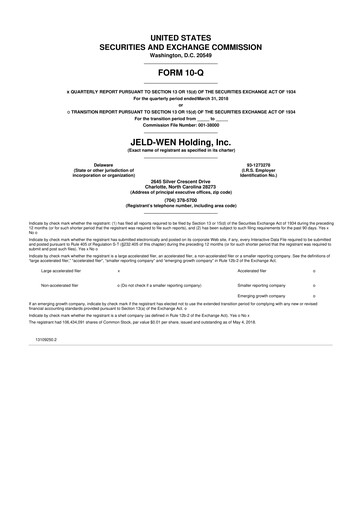 Thumbnail Jeld-Wen 10-Q Quarterly Report FY2018 