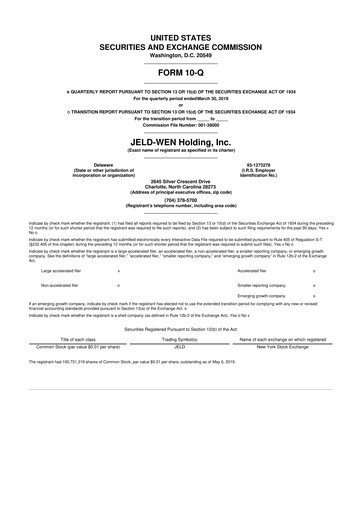 Thumbnail Jeld-Wen 10-Q Quarterly Report FY2019 