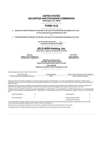 Thumbnail Jeld-Wen 10-Q Quarterly Report FY2020 