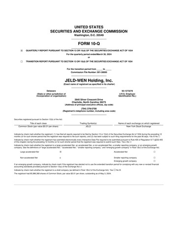 Thumbnail Jeld-Wen 10-Q Quarterly Report FY2024 