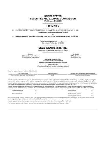 Thumbnail Jeld-Wen 10-Q Quarterly Report FY2024 