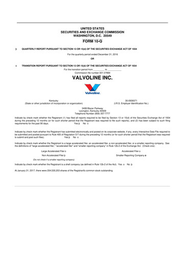 Thumbnail Valvoline 10-Q Quarterly Report FY2017 