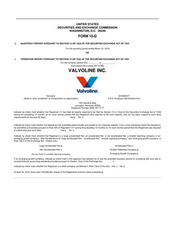 Thumbnail Valvoline 10-Q Quarterly Report FY2018 