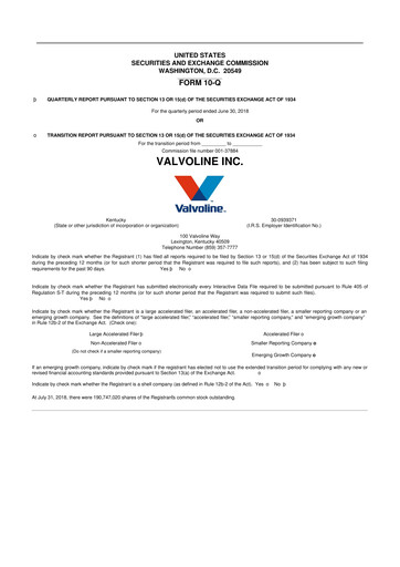 Thumbnail Valvoline 10-Q Quarterly Report FY2018 