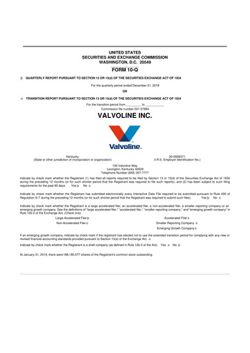 Thumbnail Valvoline 10-Q Quarterly Report FY2019 
