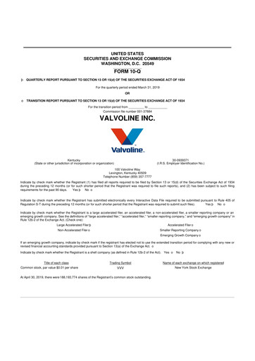 Thumbnail Valvoline 10-Q Quarterly Report FY2019 