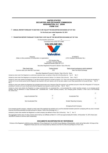 Thumbnail Valvoline 10-K Annual Report 2019