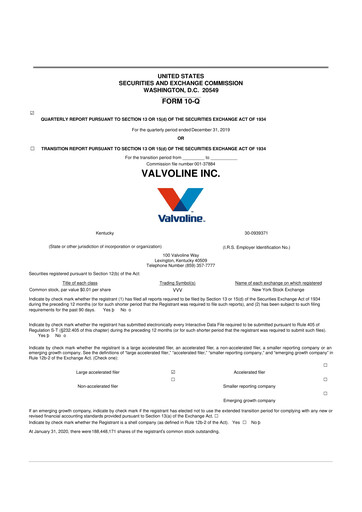 Thumbnail Valvoline 10-Q Quarterly Report FY2020 