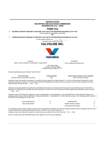 Thumbnail Valvoline 10-Q Quarterly Report FY2020 