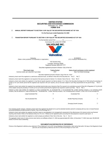 Thumbnail Valvoline 10-K Annual Report 2020