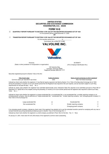 Thumbnail Valvoline 10-Q Quarterly Report FY2021 