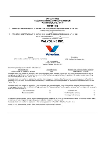 Thumbnail Valvoline 10-Q Quarterly Report FY2021 
