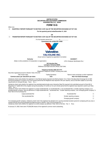 Thumbnail Valvoline 10-Q Quarterly Report FY2022 