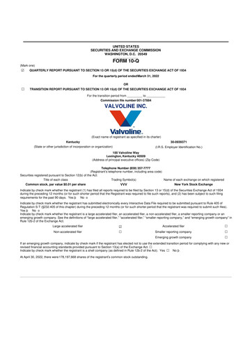 Thumbnail Valvoline 10-Q Quarterly Report FY2022 