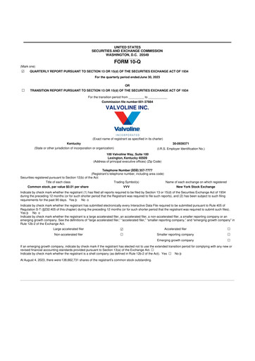 Thumbnail Valvoline 10-Q Quarterly Report FY2023 