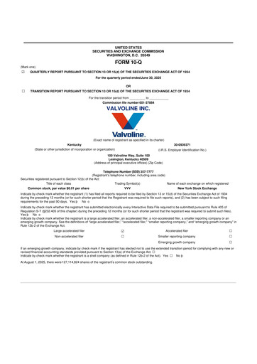 Thumbnail Valvoline 10-Q Quarterly Report FY2025 