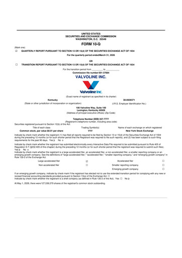 Vorschaubild Valvoline 10-Q Quartalsbericht  