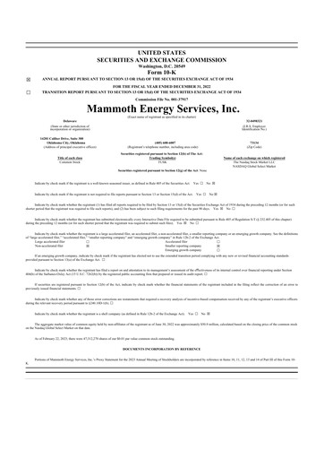 Thumbnail Mammoth Energy Services 10-K Annual Report 2022