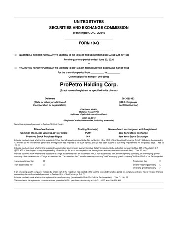 Thumbnail ProPetro 10-Q Quarterly Report FY2020 