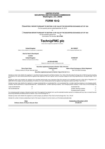 Thumbnail TechnipFMC
 10-Q Quarterly Report FY2019 