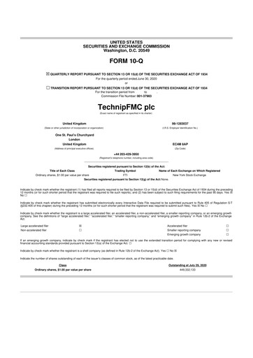 Thumbnail TechnipFMC
 10-Q Quarterly Report FY2020 
