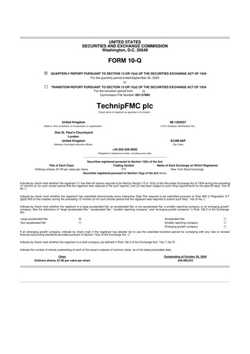 Thumbnail TechnipFMC
 10-Q Quarterly Report FY2020 