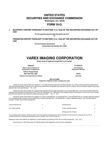 Thumbnail Varex Imaging
 10-Q Quarterly Report FY2018 