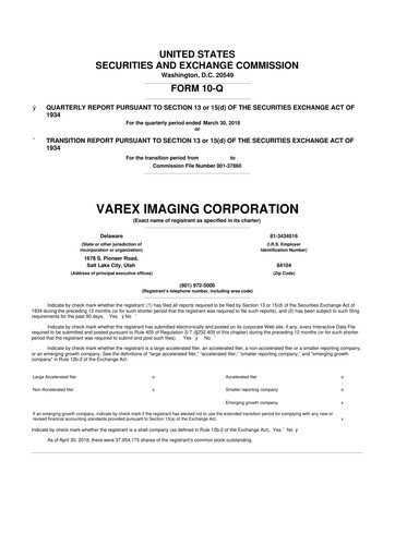 Thumbnail Varex Imaging
 10-Q Quarterly Report FY2018 
