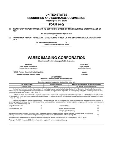 Thumbnail Varex Imaging
 10-Q Quarterly Report FY2021 
