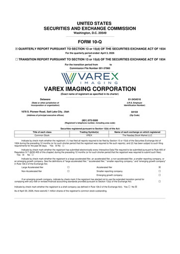 Thumbnail Varex Imaging
 10-Q Quarterly Report FY2026 