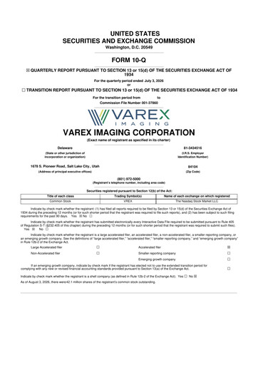 Thumbnail Varex Imaging
 10-Q Quarterly Report FY2026 Q3