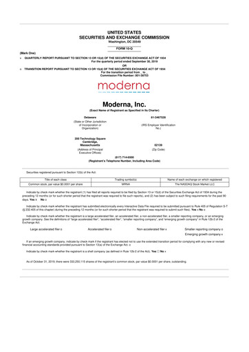 Thumbnail Moderna
 10-Q Quarterly Report FY2019 