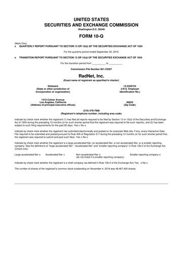 Thumbnail RadNet 10-Q Quarterly Report FY2016 