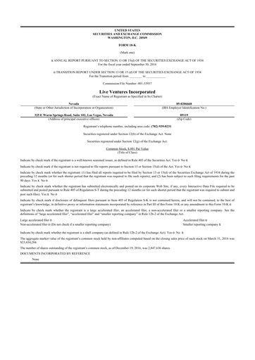 Thumbnail Live Ventures 10-K Annual Report 2016