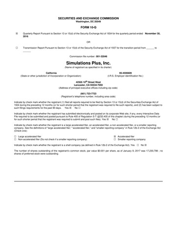 Miniature Simulations Plus
 10-Q Rapport trimestriel  
