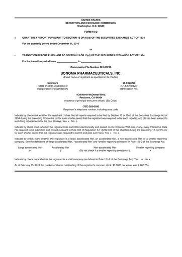 Vorschaubild Sonoma Pharmaceuticals 10-Q Quartalsbericht 2017 