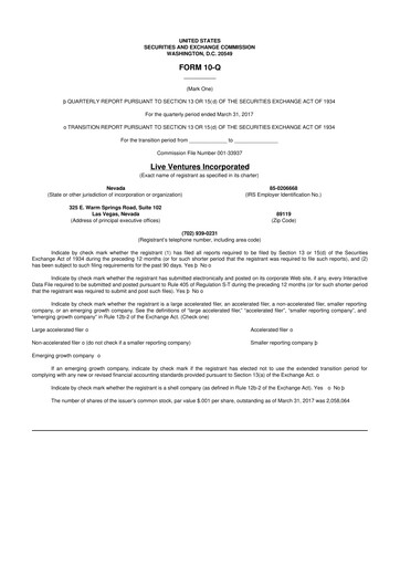 Thumbnail Live Ventures 10-Q Quarterly Report FY2017 