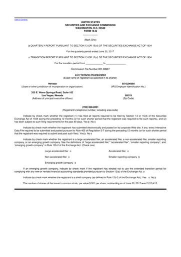 Thumbnail Live Ventures 10-Q Quarterly Report FY 