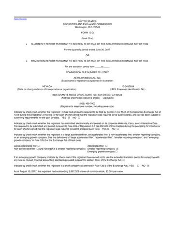 Thumbnail Aethlon Medical
 10-Q Quarterly Report FY2018 