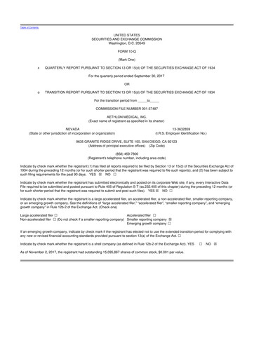 Thumbnail Aethlon Medical
 10-Q Quarterly Report FY2018 