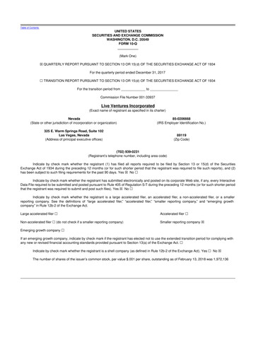 Thumbnail Live Ventures 10-Q Quarterly Report FY2018 