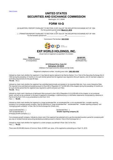 Thumbnail eXp World Holdings
 10-Q Quarterly Report FY2018 