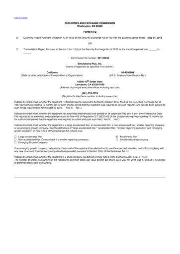Miniature Simulations Plus
 10-Q Rapport trimestriel  